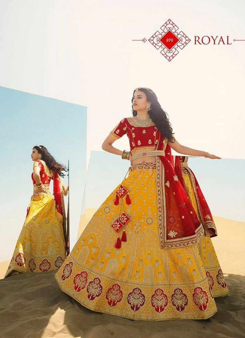 Yellow And Red Colour Latest Heavy Designer Wedding Wear Fancy Look and Beautifull Embroidered Bridal Lehenga Choli Collection 970